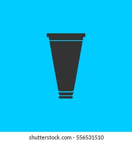 Tube, container, toothpaste, cream icon flat. Simple vector black pictogram on blue background