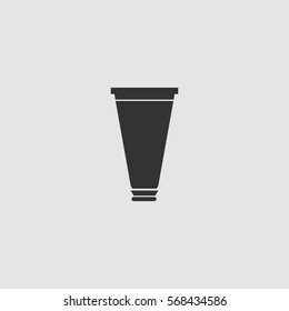 Tube, container, toothpaste, cream icon flat. Black pictogram on grey background. Vector illustration symbol