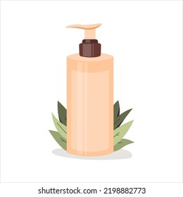Tube cosmetics on plant background. Concept of tools beauty and skin care, shampoo, cream, balm, eco, cleanser. Vector flat  illustration.