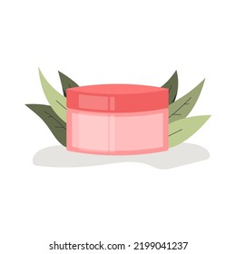 Tube cosmetics on plant background. Concept of tools beauty and skin care, shampoo, cream, balm, eco, cleanser. Vector flat illustration.