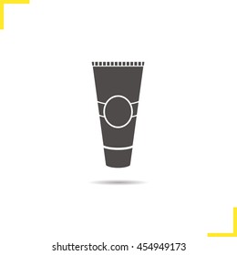 Tube for cream icon. Drop shadow toothpaste silhouette symbol. Aftershave cream. Negative space. Vector isolated illustration