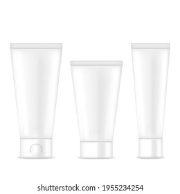 Tube for cream, lotion vector illustration. Realistic container mock up for cosmetics design set