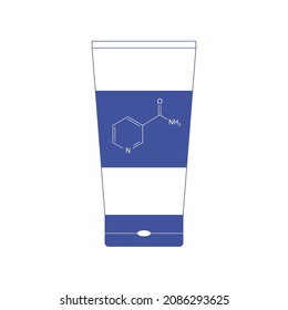Tube of cream with niacinamide on a white background. Cosmetic concept. Can be used as an icon.