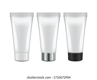 Tube with different color caps- cream, gel, skin care, toothpaste. Ready for your design. Packaging mockup template illustration