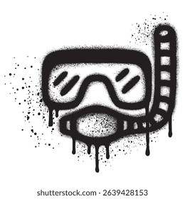 Tube for diving and mask in graffiti style with black spray paint.