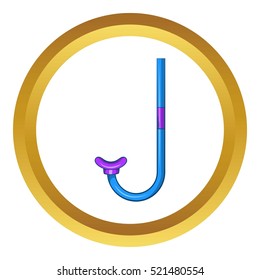 Tube for diving vector icon in golden circle, cartoon style isolated on white background