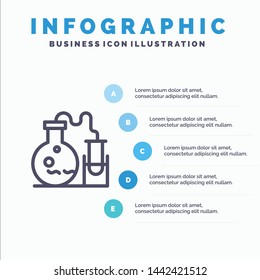 Tube, Flask, Lab, Science Line icon with 5 steps presentation infographics Background