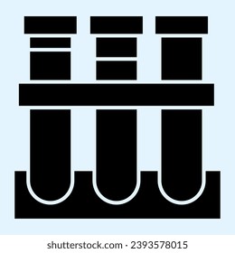 Icono sólido de los frascos de tubo. Gafas de laboratorio médico para la prueba. Concepto de diseño vectorial de cuidado de la salud, pictograma estilo glifo sobre fondo blanco, uso para web y aplicación. Eps 10