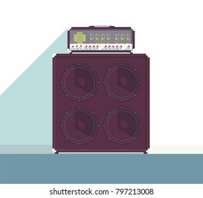 Tube guitar amplifier stack. 4 by 12 loudspeakers guitar cabinet. Musical equipment flat illustration.