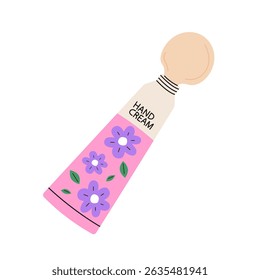 Tube of hand cream with cream flowing out. Flat vector illustration isolated on white background.