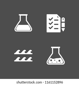 tube icon. 4 tube set with wave, flask, chemistry class flask with liquid for experimentation and test vector icons for web and mobile app