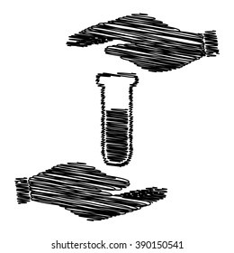 Tube icon. Laboratory glass sign. Save or protect symbol by hands with scribble effect.