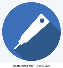 Tube Icon in trendy long shadow style isolated on soft blue background