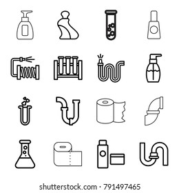 Tube icons. set of 16 editable outline tube icons such as pipe, bottle soap, water hose