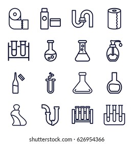 Tube icons set. set of 16 tube outline icons such as pipe, paper towel, ampoule