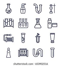 Tube icons set. set of 16 tube outline icons such as pipe, bottle soap