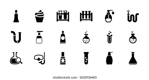 Tube icons. set of 18 editable filled tube icons: cream, bottle soap, pipe, water hose, soap