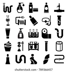 Tube icons. set of 25 editable filled tube icons such as cream, pipe, paper towel, water hose, water pipe, soap, snorkel