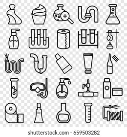 Tube icons set. set of 25 tube outline icons such as cream, pipe, bottle soap, paper towel, water hose, water pipe, ampoule, soap