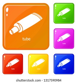 Tube icons set collection vector 6 color isolated on white background