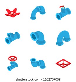 Tube icons set. Isometric set of 9 tube vector icons for web isolated on white background
