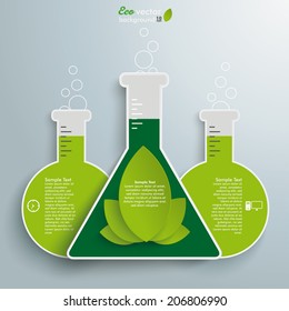 Tube infographic with eco leaves on the grey background. Eps 10 vector file.