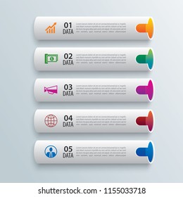 Tube infographics with 5 data horizontal template. Vector illustration pipe abstract background. Can be used for workflow layout, business step, banner, web design.