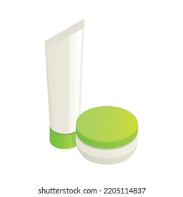 Tube and jar of cream isometric icon vector illustration