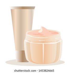 Tube and jar of cream. Vector art