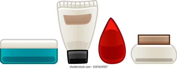 Tube and jars of cream and red makeup sponge