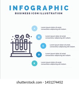 Tube, Lab, Love, Heart, Wedding Line icon with 5 steps presentation infographics Background