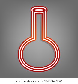 Tube. Laboratory glass sign. Flat red icon with linear white icon with gray shadow at grayish background. Illustration.