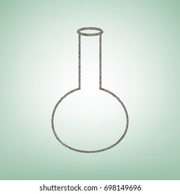 Tube. Laboratory glass sign. Vector. Brown flax icon on green background with light spot at the center.