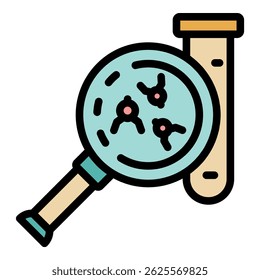 Tube and magnifier icon. Outline tube and magnifier vector icon color flat isolated