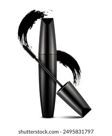 A tube of mascara with strokes on a white background. Vector illustration