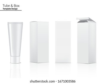 Tube Mock up Realistic Cosmetic and Box for Skincare Product on White Background Illustration. Health Care and Medical Concept Design.