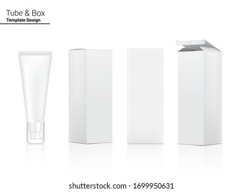 Tube Mock up Realistic Cosmetic and Box 3 Side for Skincare merchandise on isolated White Background Illustration. Health Care and Medical Concept Design.