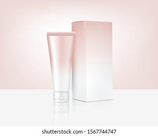 Tube Mock up Realistic Rose Gold Cosmetic and Box for Skincare Product Background Illustration. Health Care and Medical Concept Design.