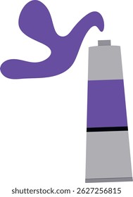 Tube of oil paint. Open the tube and paint. Violet paint for drawing. Art supplies. Isolated vector illustration in flat style.