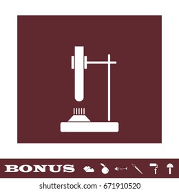 Tube on fire icon flat. White pictogram on brown background. Vector illustration symbol and bonus icons