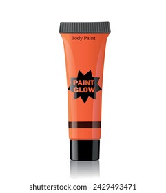 Tube of orange paint on white background. Vector realistic illustration