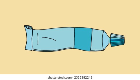 Tube of paint illustration image. 
Hand drawn image artwork of tube of painting. 
Simple cute original logo.
Hand drawn vector illustration for posters, cards, t-shirts.