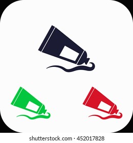 Tube of paint Illustration set. Blue, green, red icon.