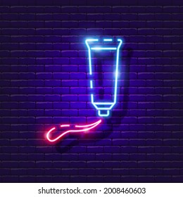 Tube paint neon sign. Oil paint glowing icon. Vector illustration for design. Art concept.