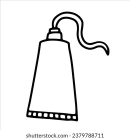 Tube of paint. Vector contour drawn by hand. Doodles, icons, sketch, clipart.