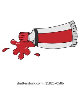 Tube with paint. Vector illustration of a tube with paint and a slash. Hand drawn tube.