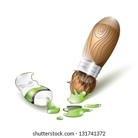 Tube and paintbrush with acrylic paint, EPS 10, isolated
