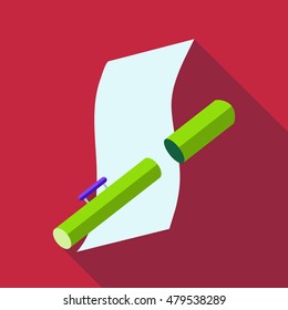 Tube for paper icon in flat style with long shadow. Packaging symbol vector illustration