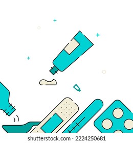 Tube and paste filled line vector icon, simple illustration, related bottom border.