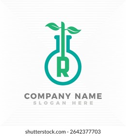 Tube reaction logo. Biochemical logo with initial R